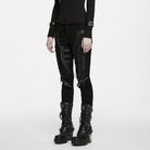 PUNK RAVE Women's Punk Eyelet Lace-up Pin Buckle Strap Skinny Pants