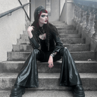 PUNK RAVE Women's Punk Eyelet Leggings with Faux Leather Leg Warmers