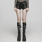 PUNK RAVE Women's Punk Eyelet Mesh Ring Shorts