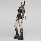 PUNK RAVE Women's Punk Eyelet Mesh Ring Shorts