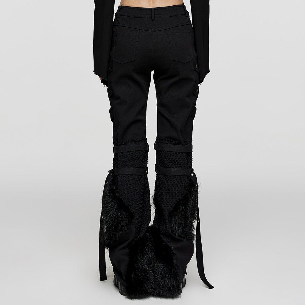 PUNK RAVE Women's Punk Eyelet Mesh Splice Fluffy Pants