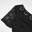 PUNK RAVE Women's Punk Eyelet Mesh Splice Slant Shoulder Shirt