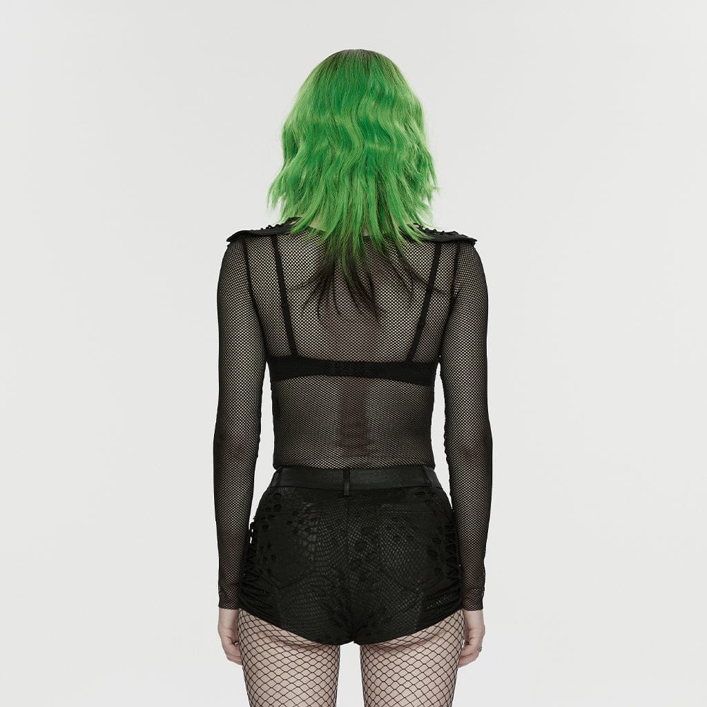 PUNK RAVE Women's Punk Eyelet Ripped Low Waist Shorts