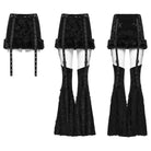 PUNK RAVE Women's Punk Eyelet Strap Faux Fur Splice Velvet Skirt with Leg Warmers