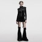 PUNK RAVE Women's Punk Eyelet Strap Faux Fur Splice Velvet Skirt with Leg Warmers