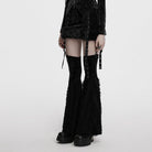 PUNK RAVE Women's Punk Eyelet Strap Faux Fur Splice Velvet Skirt with Leg Warmers