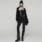 PUNK RAVE Women's Punk Eyelet Strap Faux Leather Splice Pants