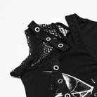 PUNK RAVE Women's Punk Eyelet Strap Mesh Splice Printed T-shirt