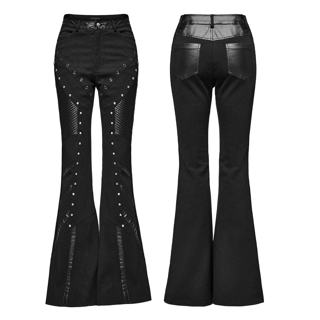 PUNK RAVE Women's Punk Eyelet Studded Flared Pants