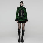 PUNK RAVE Women's Punk Faux Fur Skirt with Belt Green