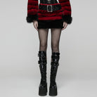 PUNK RAVE Women's Punk Faux Fur Skirt with Belt Red