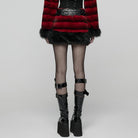 PUNK RAVE Women's Punk Faux Fur Skirt with Belt Red
