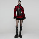 PUNK RAVE Women's Punk Faux Fur Skirt with Belt Red