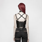 PUNK RAVE Women's Punk Faux Leather Halterneck Front Zipper Overbust Corsets