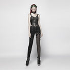 PUNK RAVE Women's Punk Faux Leather Halterneck Front Zipper Overbust Corsets