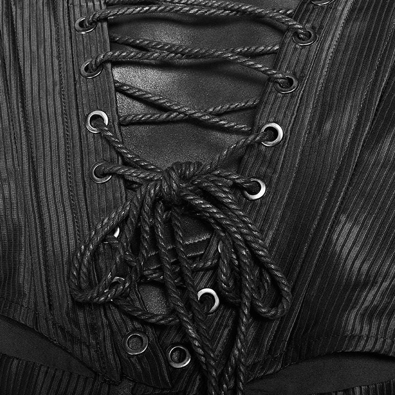 PUNK RAVE Women's Punk Faux Leather Halterneck Front Zipper Overbust Corsets