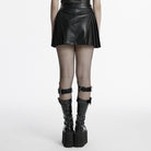 PUNK RAVE Women's Punk Faux Leather Splice Pleated Skirt