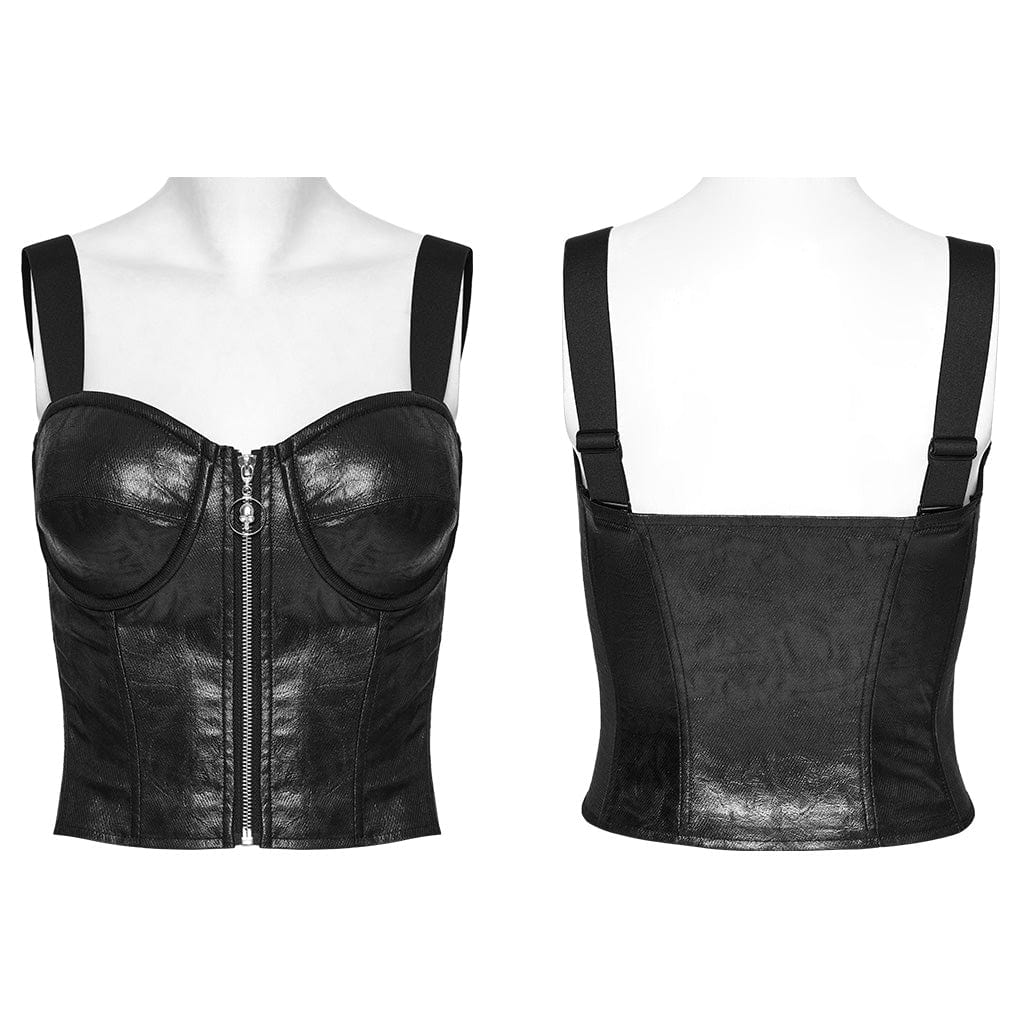 PUNK RAVE Women's Punk Faux Leather Splice Vest