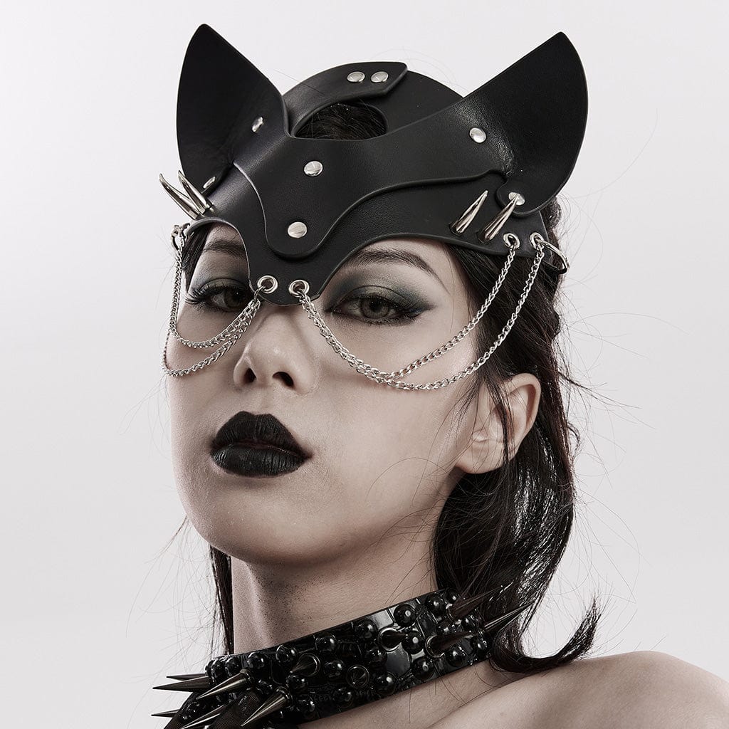 PUNK RAVE Women's Punk Fox Faux Leather Mask