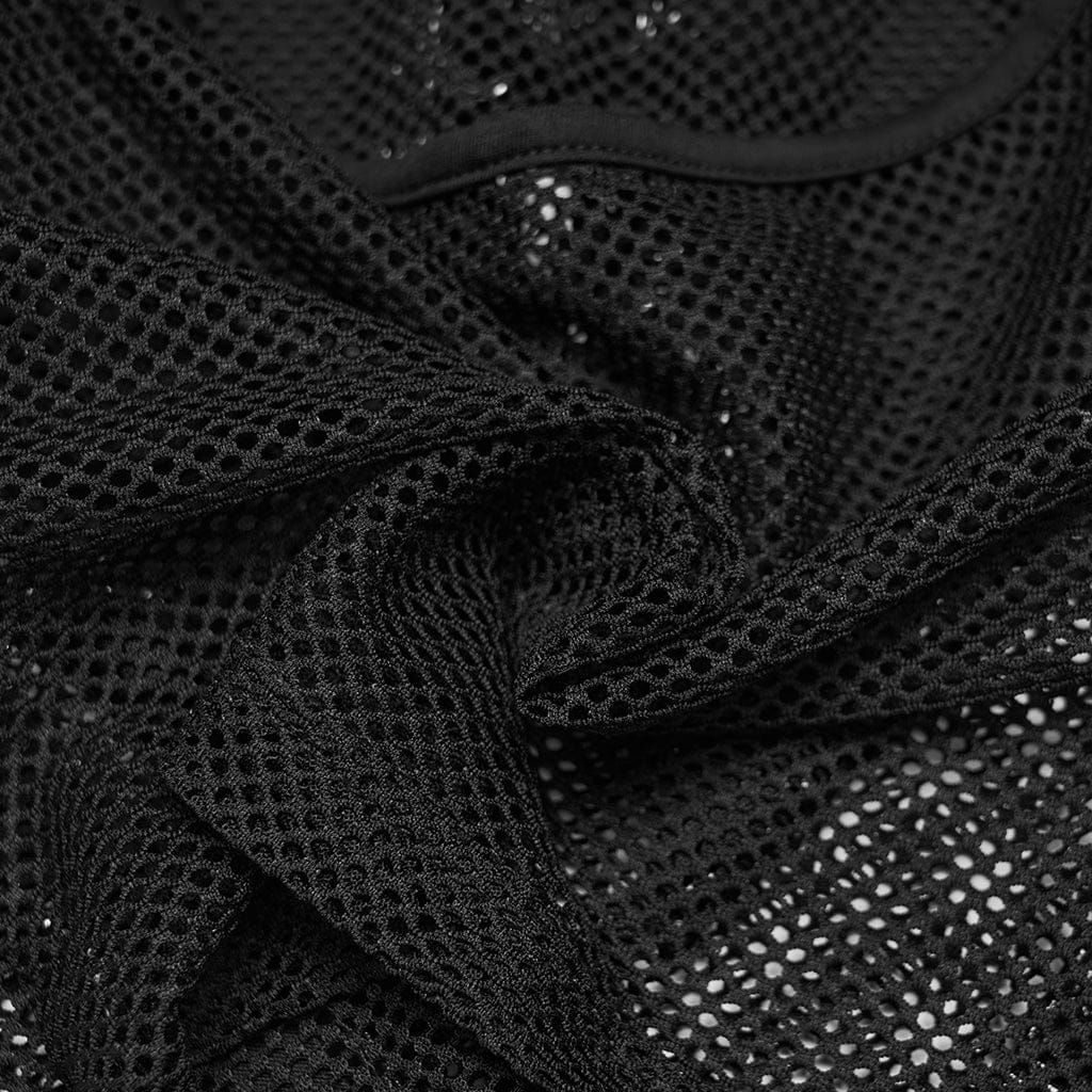 PUNK RAVE Women's Punk Halterneck Hollow Mesh Tank Top