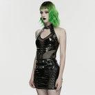 PUNK RAVE Women's Punk Halterneck Hollow Mesh Tank Top