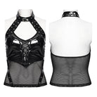 PUNK RAVE Women's Punk Halterneck Hollow Mesh Tank Top
