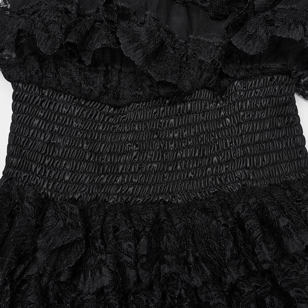 PUNK RAVE Women's Punk Halterneck Ruffled Lace Party Dress Black