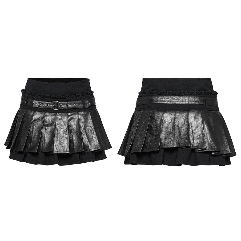 PUNK RAVE Women's Punk High-waisted Layered Pleated Skirt