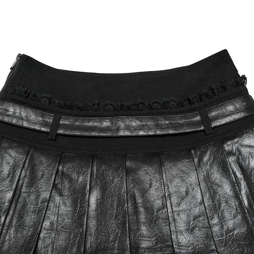 PUNK RAVE Women's Punk High-waisted Layered Pleated Skirt