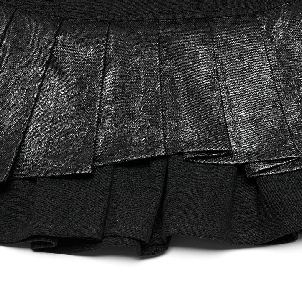 PUNK RAVE Women's Punk High-waisted Layered Pleated Skirt