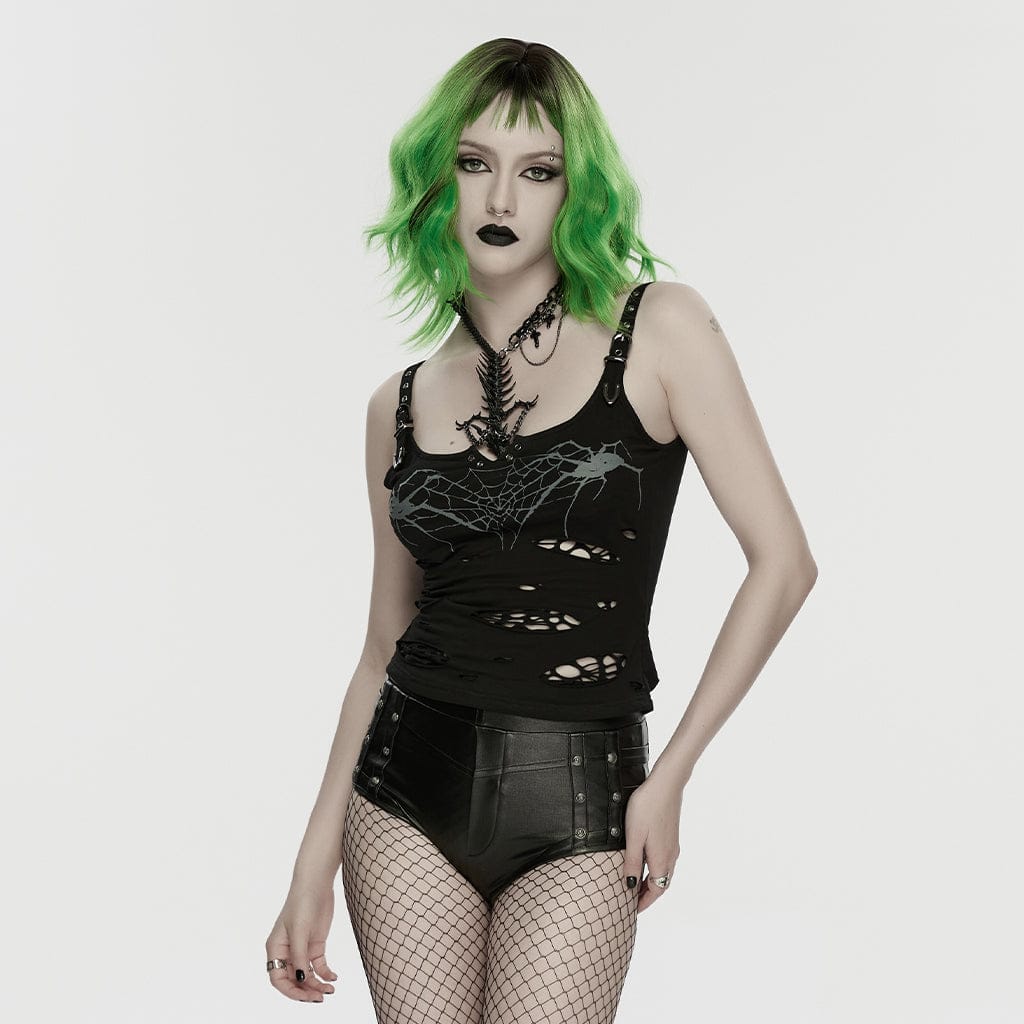 PUNK RAVE Women's Punk High-Waisted Studded Hot Shorts