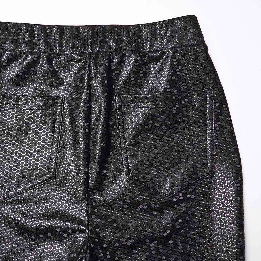 PUNK RAVE Women's Punk Honeycomb Strappy Faux Leather Leggings