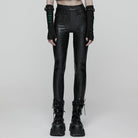 PUNK RAVE Women's Punk Honeycomb Strappy Faux Leather Leggings