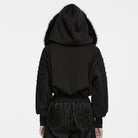 PUNK RAVE Women's Punk Hooded Detachable Faux Fur Trim Studded Jacket
