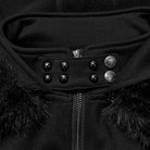 PUNK RAVE Women's Punk Hooded Detachable Faux Fur Trim Studded Jacket