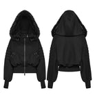 PUNK RAVE Women's Punk Hooded Detachable Faux Fur Trim Studded Jacket