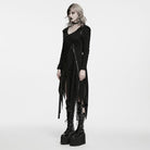 PUNK RAVE Women's Punk Hooded Lace-up Asymmetric Hem Long Sleeve Dress