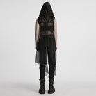 PUNK RAVE Women's Punk Hooded Mesh Harness Waistcoat