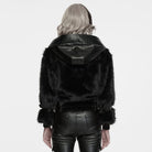 PUNK RAVE Women's Punk Hooded Stand Collar Faux Fur Faux Leather Coat