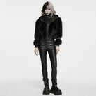 PUNK RAVE Women's Punk Hooded Stand Collar Faux Fur Faux Leather Coat