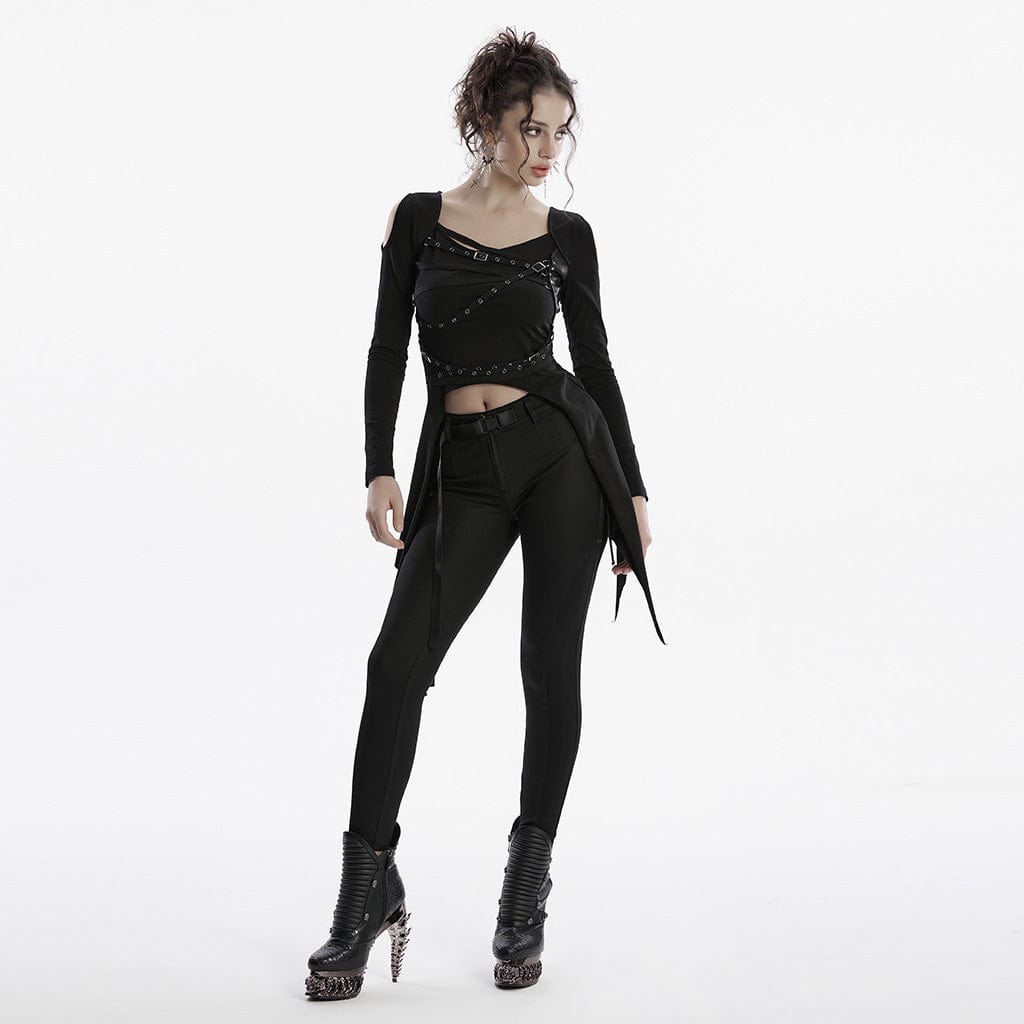 PUNK RAVE Women's Punk Irregular Cutout Strap Shirt