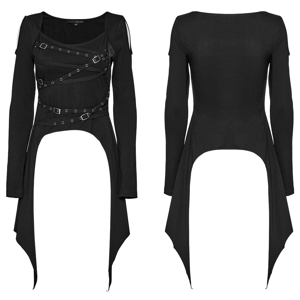 PUNK RAVE Women's Punk Irregular Cutout Strap Shirt