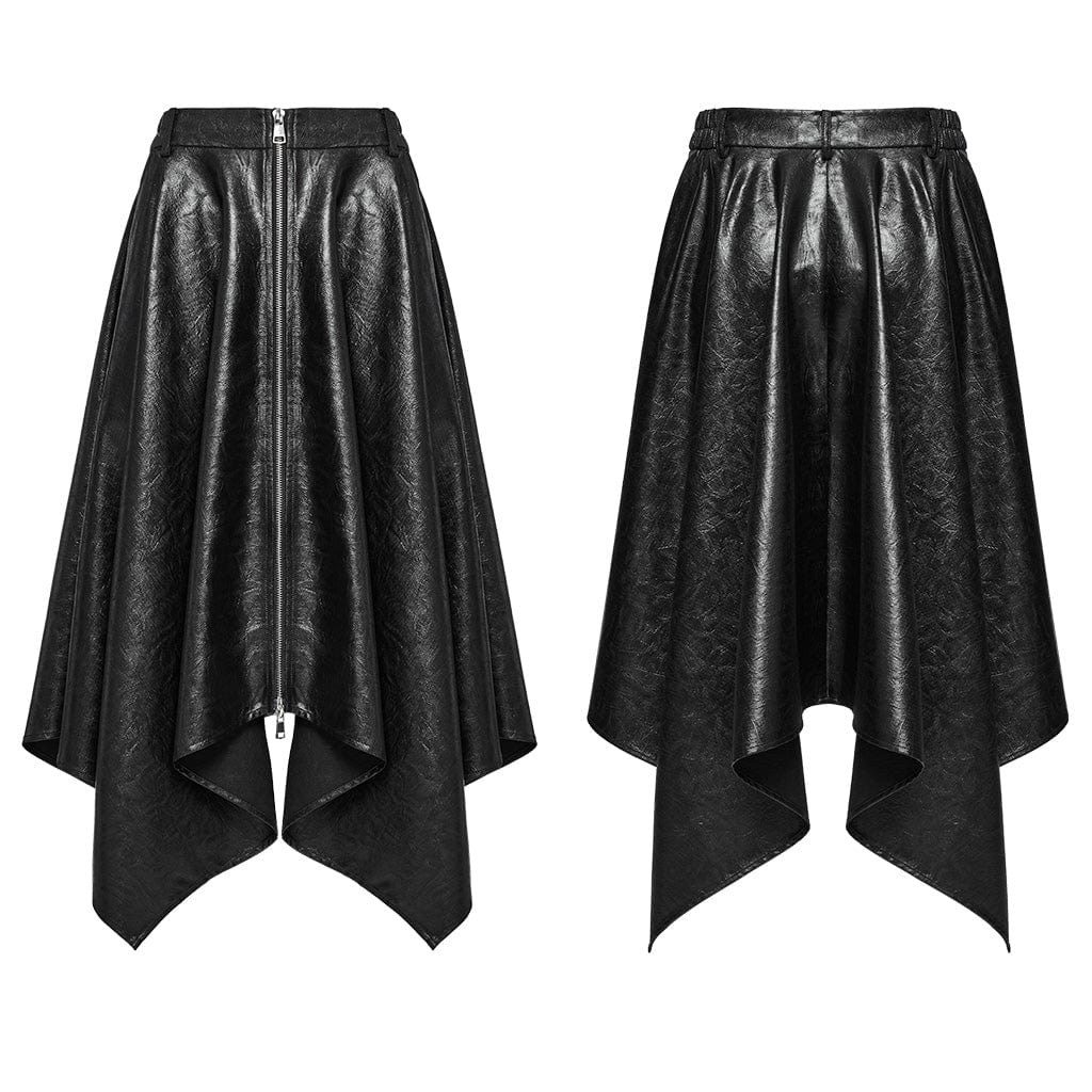 PUNK RAVE Women's Punk Irregular Faux Leather Skirt