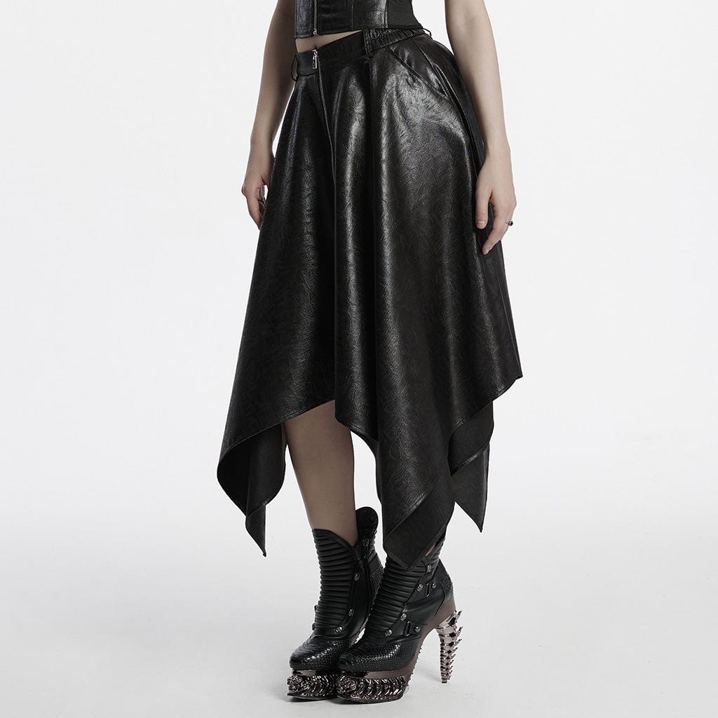 PUNK RAVE Women's Punk Irregular Faux Leather Skirt