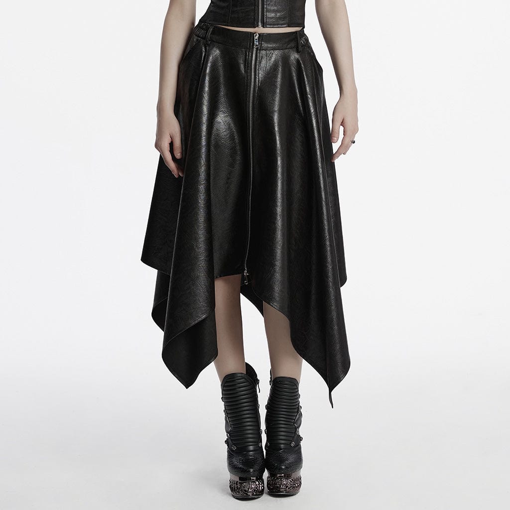 PUNK RAVE Women's Punk Irregular Faux Leather Skirt