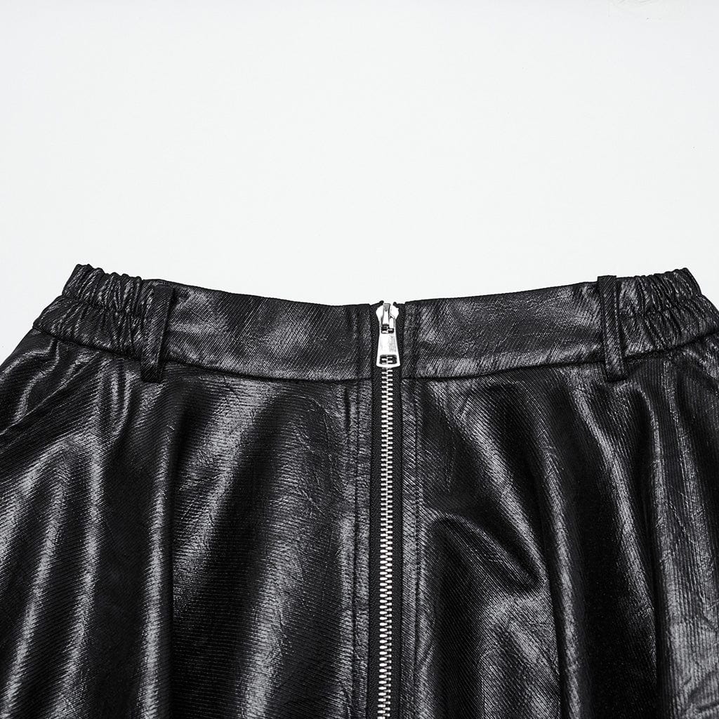 PUNK RAVE Women's Punk Irregular Faux Leather Skirt