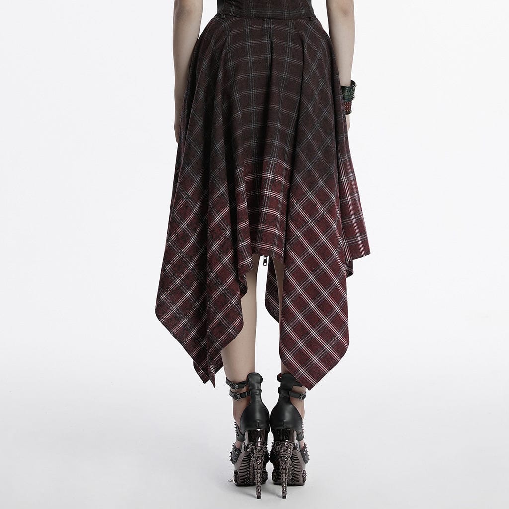 PUNK RAVE Women's Punk Irregular Gradient Plaid Skirt