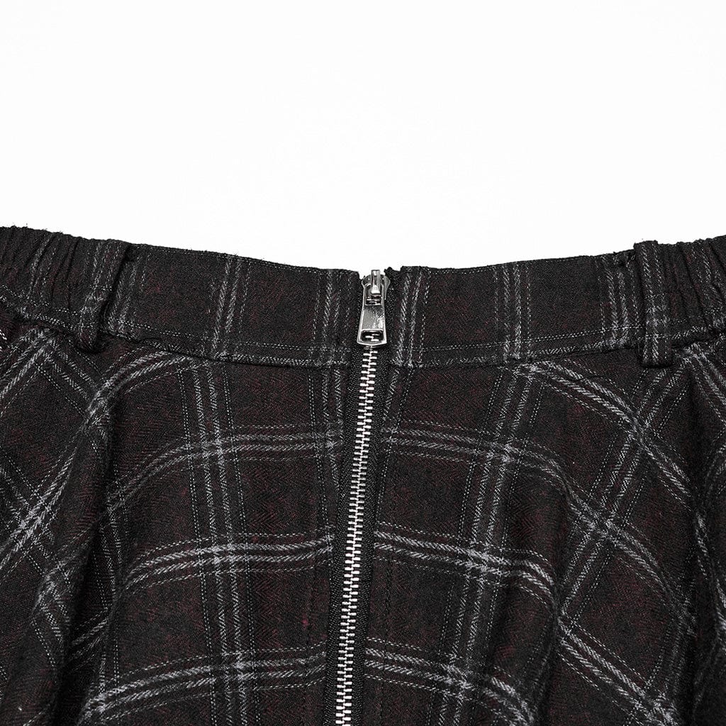 PUNK RAVE Women's Punk Irregular Gradient Plaid Skirt