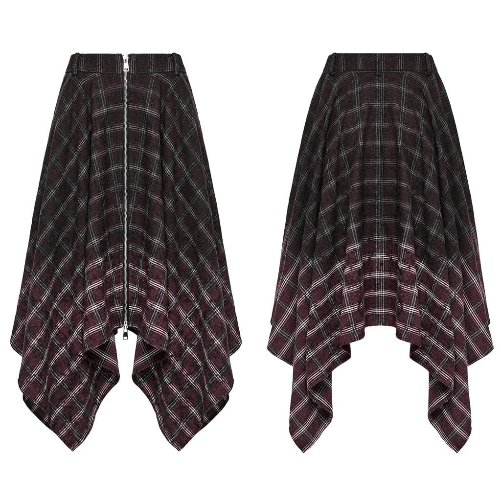 PUNK RAVE Women's Punk Irregular Gradient Plaid Skirt