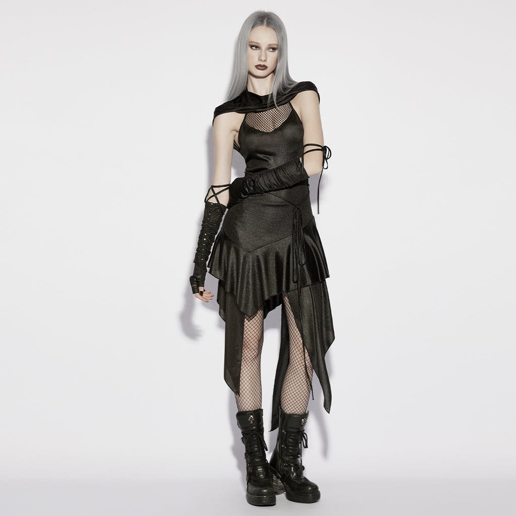 PUNK RAVE Women's Punk Irregular Hooded Sleeveless Dress